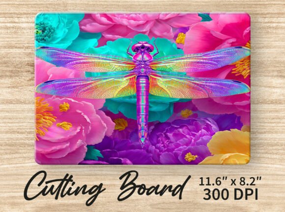 Colorful Dragonfly Floral Cutting Board