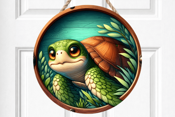 Cute Baby Turtle Floral Door Sign