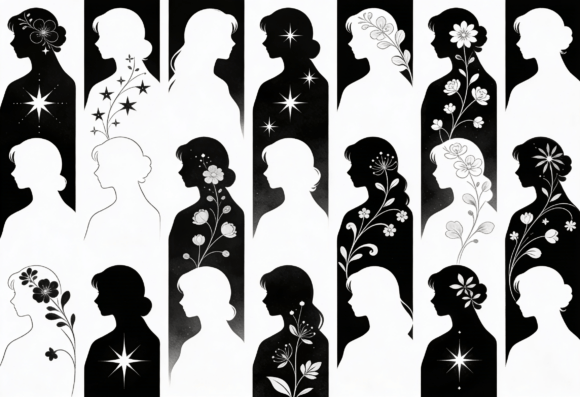 Floral Silhouette Women Art Print Black Review