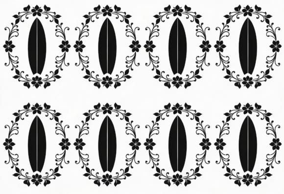 Surfboard Floral Oval Black White Design Review