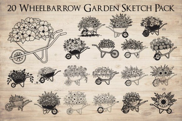 Wheelbarrow Garden Sketch Bundle SVG Review